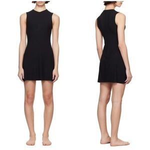 New Skims Black Soft Lounge V Neck Tank Mini Dress Rib Knit Sz L